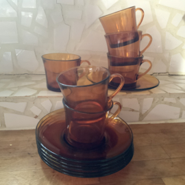 Set van 6 amberkleurige DURALEX koffie kopjes