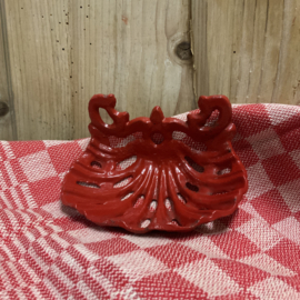 Rood emaille zeepbakje