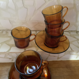 Set van 6 amberkleurige DURALEX koffie kopjes