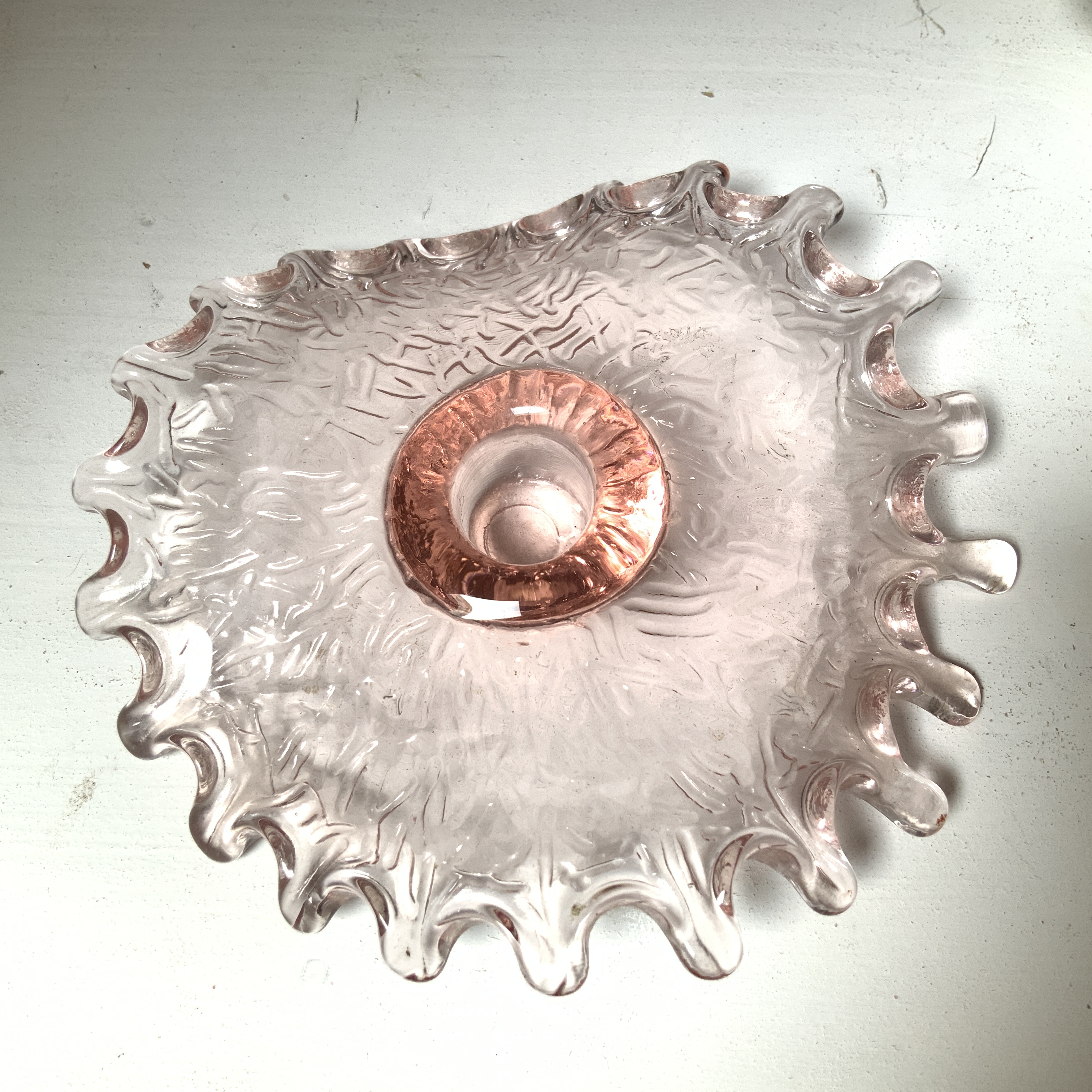 Vintage kandelaar,  roze glas
