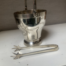 Verzilverd, vintage ijsemmertje met klontjes tang