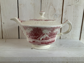 Theepot “ boerenhoeve” decor rood