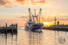 Kotter in haven Oudeschild, ringen in de hoeken.