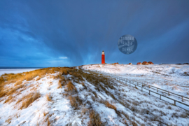 Texelse Vuurtoren en Duinlandschap in de winter, Fleece Deken.