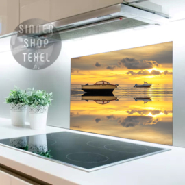 Bootje op het Wad - Spatscherm Keuken