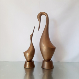 Set beelden vogels in messing | Vintage metalen beeld | Gestileerde vogels