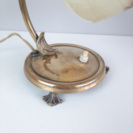 Art nouveau tafellamp met gemarmerde kap | Messing vintage tafellamp