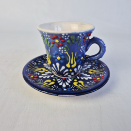 Turkse, handgemaakte koffie kop en schotel | Set van 2