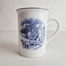 Vintage kerstmokken van ARKO in wit met blauw