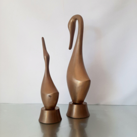 Set beelden vogels in messing | Vintage metalen beeld | Gestileerde vogels