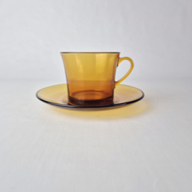 Vintage Duralex France Amber Kop en Schotels