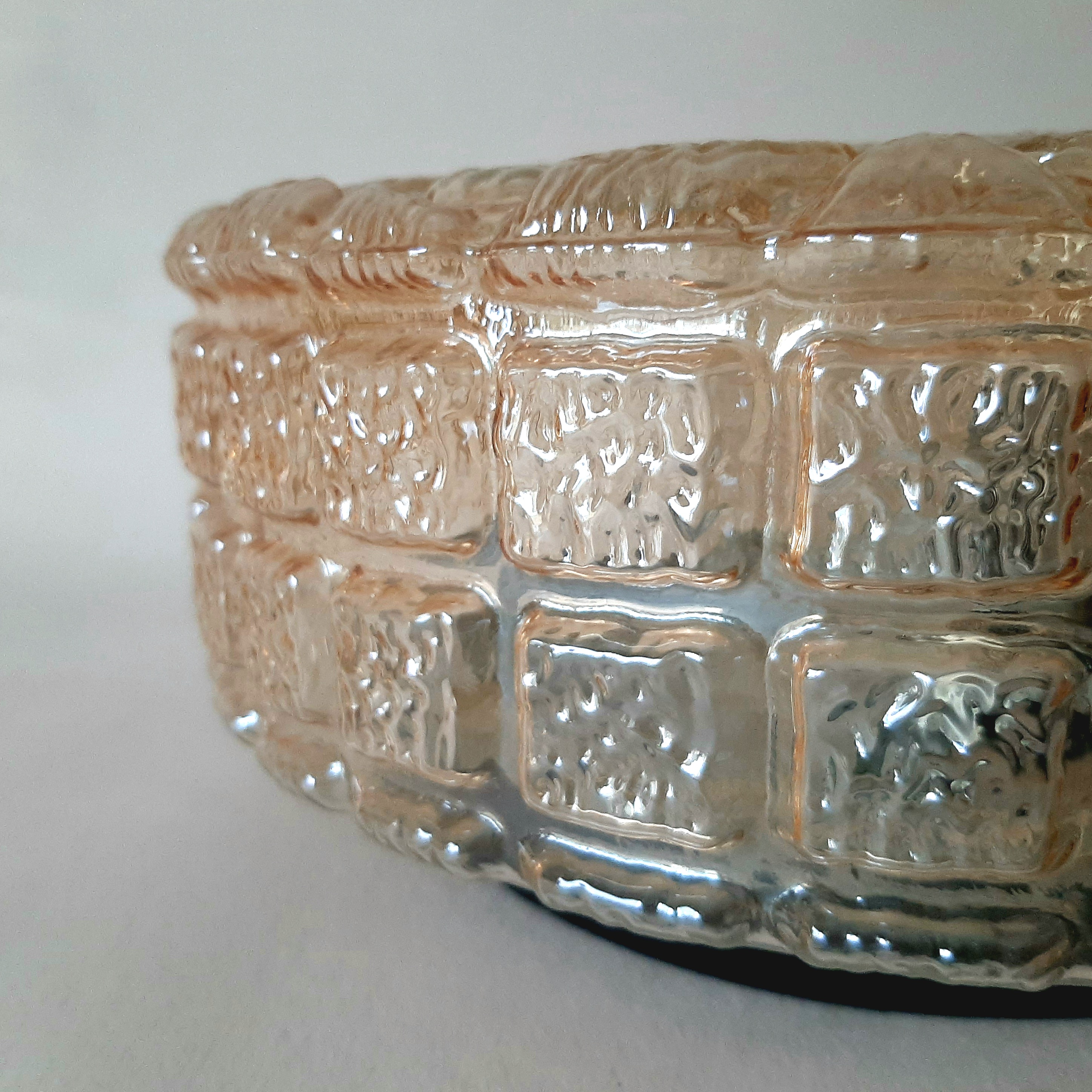Vintage plafonniere, jaren 60 plafondlamp, amber, geblokt