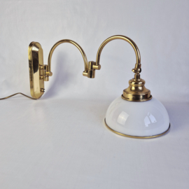 Vintage Kemner Wandlamp Messing & Wit Glas