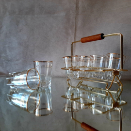 Prachtige vintage set borrelglaasjes in rekje