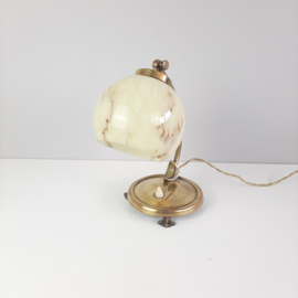Art nouveau tafellamp met gemarmerde kap | Messing vintage tafellamp