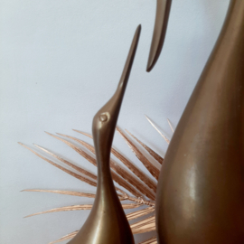 Set beelden vogels in messing | Vintage metalen beeld | Gestileerde vogels