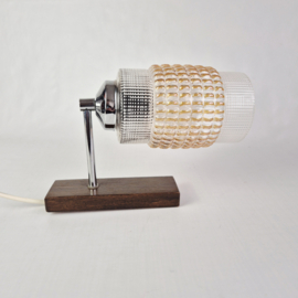 Vintage Wandlamp jaren 60/70 met amber glas en houten wandplaat
