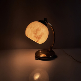 Art nouveau tafellamp met gemarmerde kap | Messing vintage tafellamp