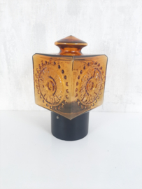 Jaren 70 bruin glazen plafondlamp | Vintage plafonniere Scandinavische lamp