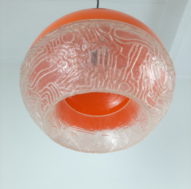 Vintage jaren 70 hanglamp, kunststof oranje bol hanglamp