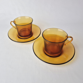 Vintage Duralex France Amber Kop en Schotels