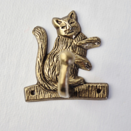 Vintage massief messing wandhaak in de vorm van een kat