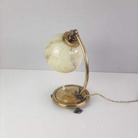 Art nouveau tafellamp met gemarmerde kap | Messing vintage tafellamp