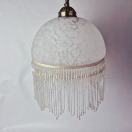 Vintage glazen hanglamp met kralen fringe
