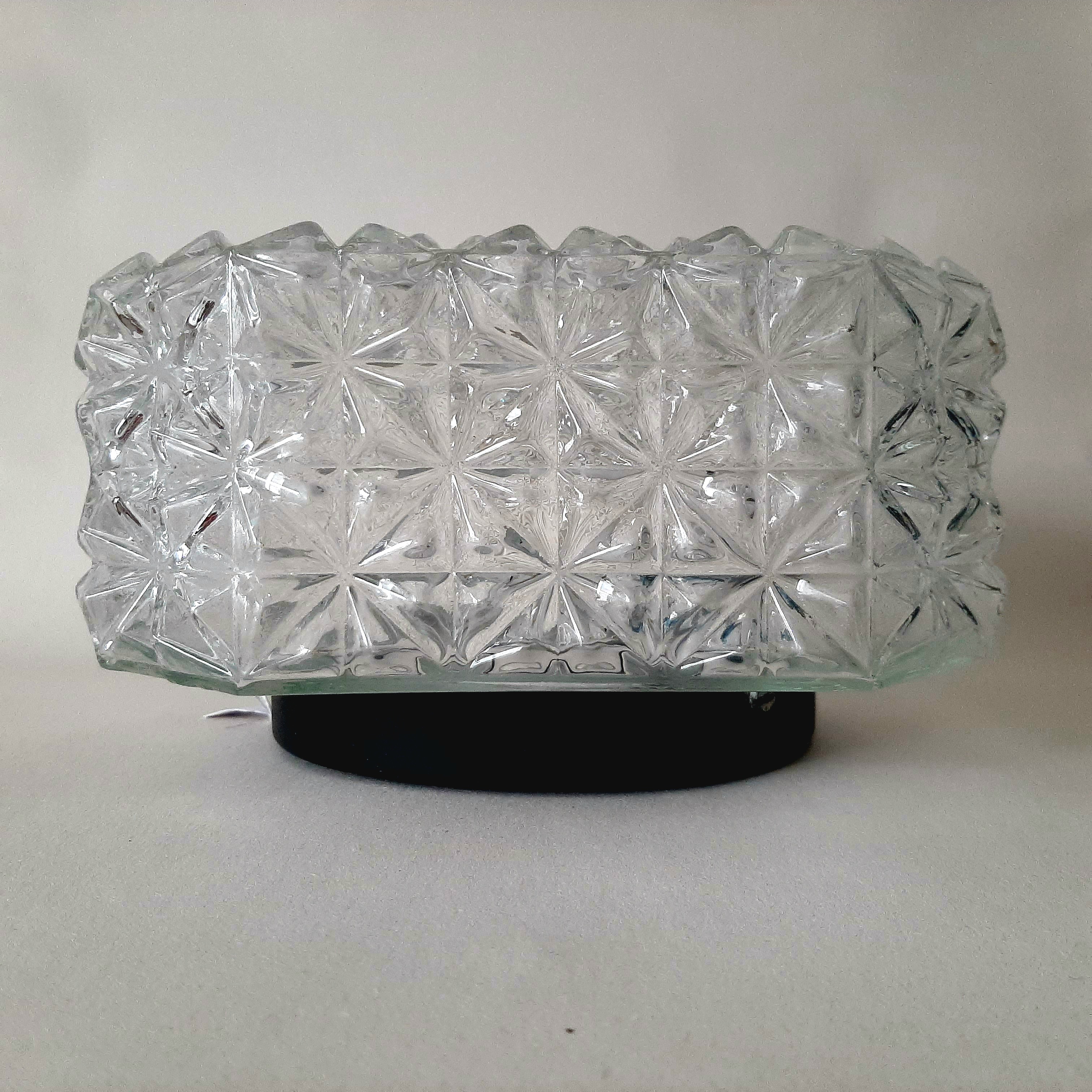 Jaren 60 glazen plafondlamp | Achthoekige, vintage plafonniere
