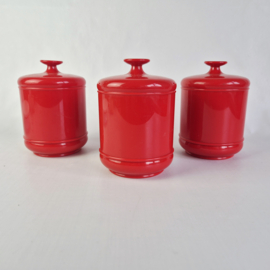 3x Vintage EMSA rode voorraadpotten