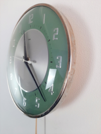 Vintage elektrische wandklok Metamec  |  MCM | jaren 50 groene klok