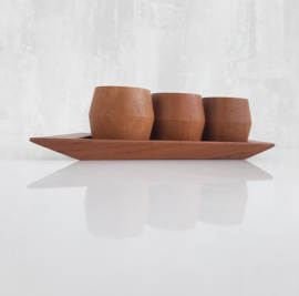 Vintage teakhouten eierdopjes, set eierdoppen, houten eierdop