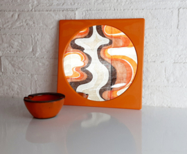 Jaren 70 wandspiegel, kunstof oranje spiegel
