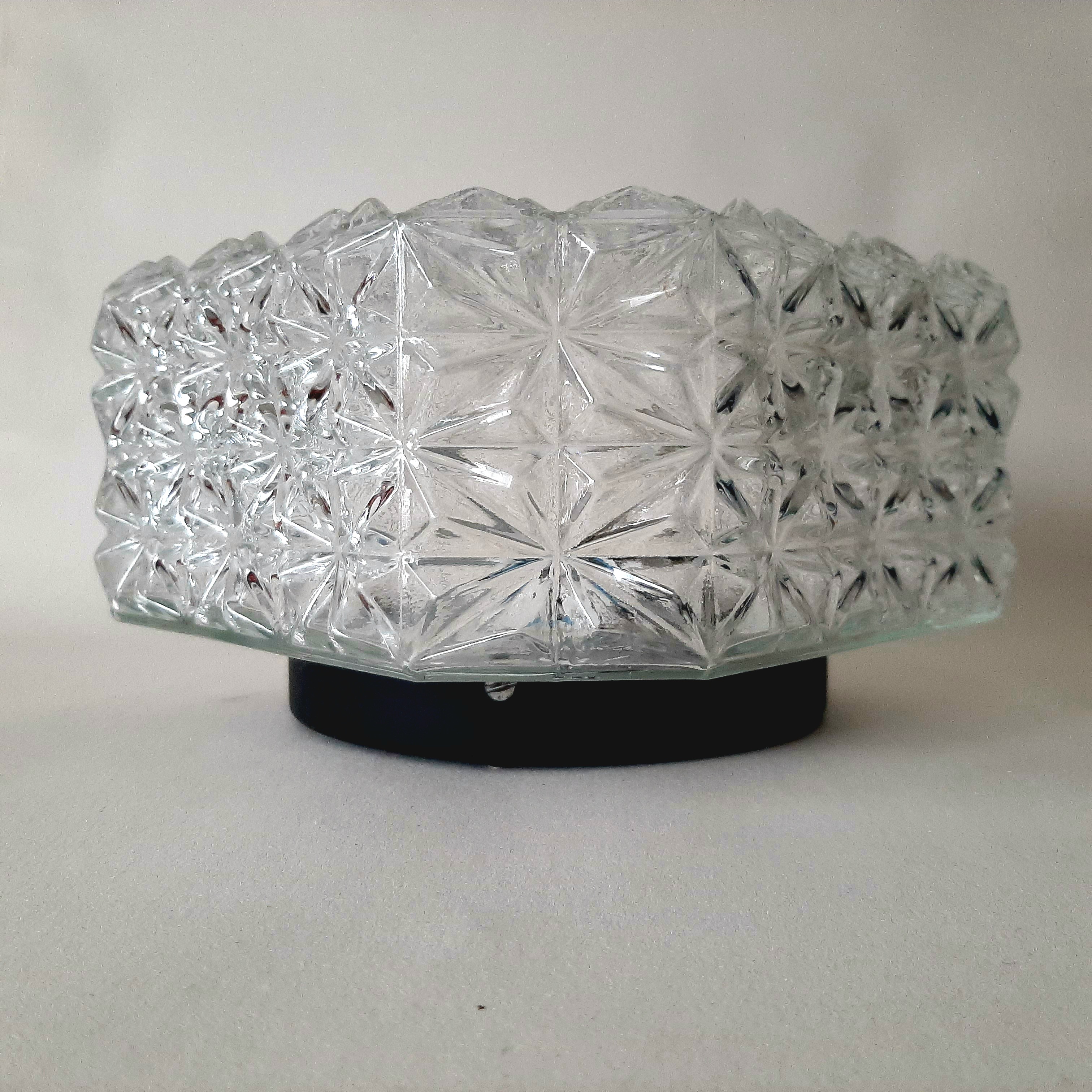 Jaren 60 glazen plafondlamp | Achthoekige, vintage plafonniere
