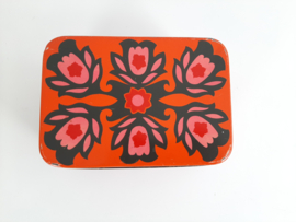 Flowerpower koekblik, vintage jaren 70 koektrommel