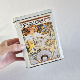 "Biscuits Lefèvre-Utile" Blik met Afbeelding Alphonse Mucha