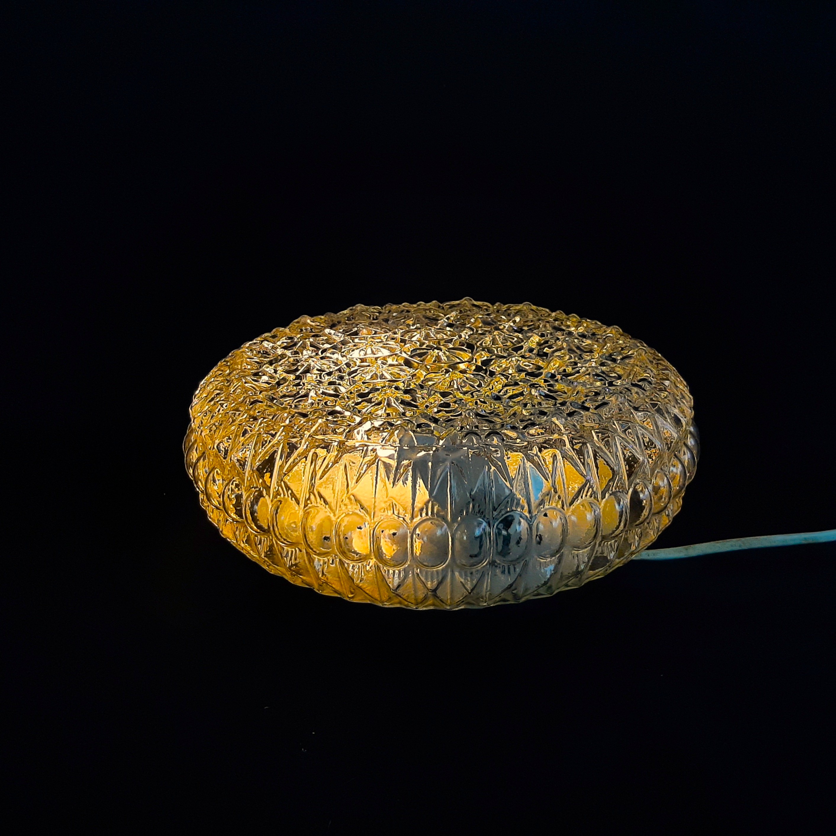 Grote jaren 60 glazen plafondlamp, Vintage plafonniere met bloemmotief