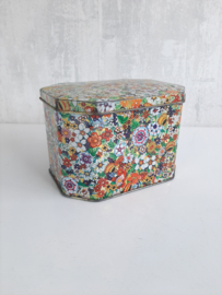 Vintage blikken trommel, ontworpen door Daher, Long Island N.Y.