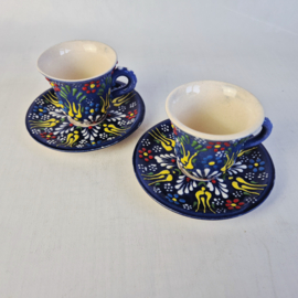 Turkse, handgemaakte koffie kop en schotel | Set van 2