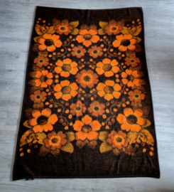 Jaren 70 oranje met bruine deken | Vintage deken met bloemen | Ibena relax Dolan
