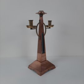 Set van 2 prachtige Amsterdamse School | Art Deco koperen kandelaars