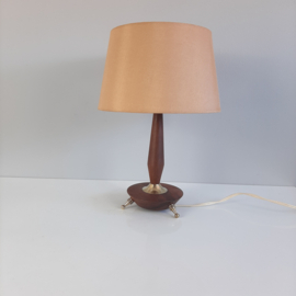 Vintage tafellamp | Jaren 60 lamp met messing en teak | Lampenvoet