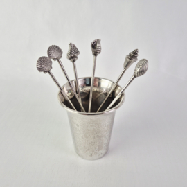 Vintage verzilverd lepelvaasje met lepeltjes en vorkjes SHELL