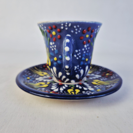 Turkse, handgemaakte koffie kop en schotel | Set van 2