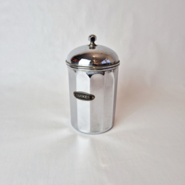 Set van 3 Art Deco chromen voorraadpotten met label