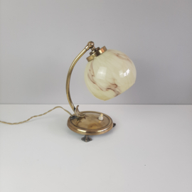 Art nouveau tafellamp met gemarmerde kap | Messing vintage tafellamp
