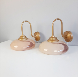 Vintage wandlamp met glazen gemarmerde kap | Glazen wandlamp