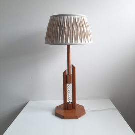 Prachtige jaren 70 houten tafellamp
