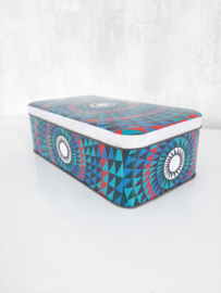 Vintage jaren 70 koektrommel, blik met geometrisch patroon