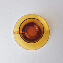 Vintage Duralex France Amber Kop en Schotels